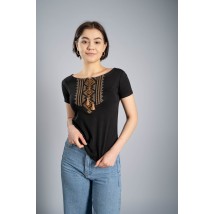 Women's black embroidered T-shirt in Ukrainian style “Hutsulka (brown embroidery)”