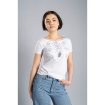 Женская вышитая футболка белого цвета с серой вышивкой "Карпатский орнамент" M