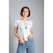Women's white embroidered T-shirt with gray embroidery "Carpathian ornament" L