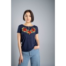 Beautiful women's embroidered T-shirt in blue with a floral pattern "Poppy" M