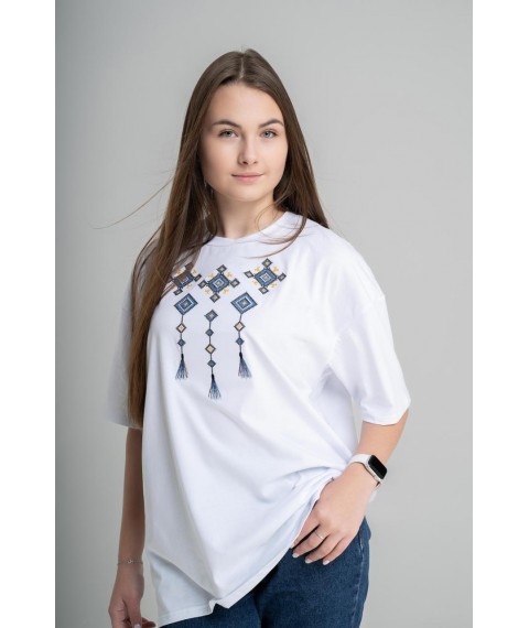 Women's oversized T-shirt with embroidery on the chest in white "Melania" L-XL