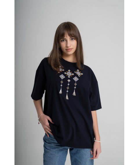 Women's black T-shirt with geometric pattern "Melania"