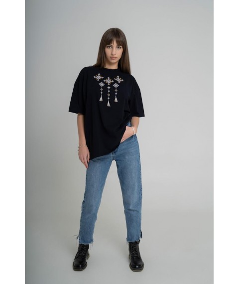 Женская футболка черного цвета с геометрическим узором "Мелания"