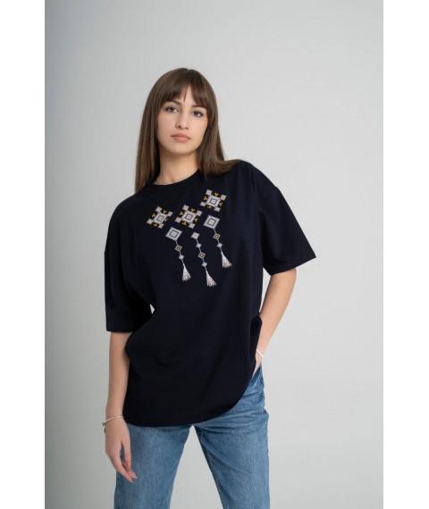 Women's black T-shirt with geometric pattern "Melania"
