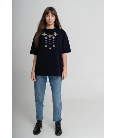 Женская футболка черного цвета с геометрическим узором "Мелания" XXL-3XL