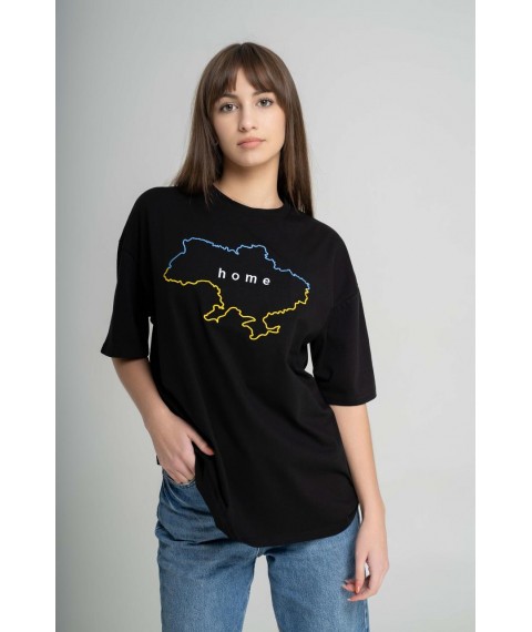 Black women's T-shirt with embroidery "My Home" L-XL