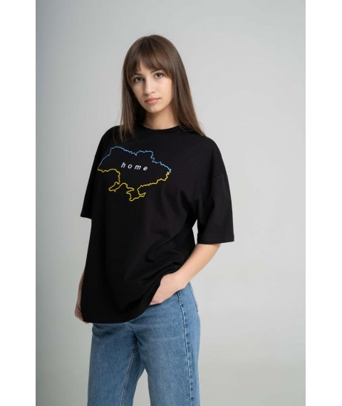 Black women's T-shirt with "My Home" embroidery