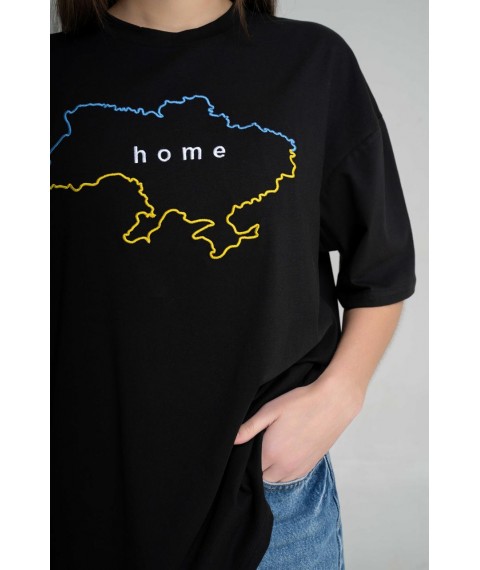 Черная женская футболка с вышивкой "Мой дом" L-XL