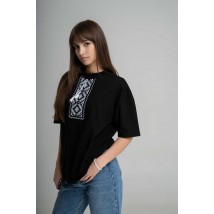 Черная женская оверсайз футболка с геометрической вышивкой "Низина" L-XL