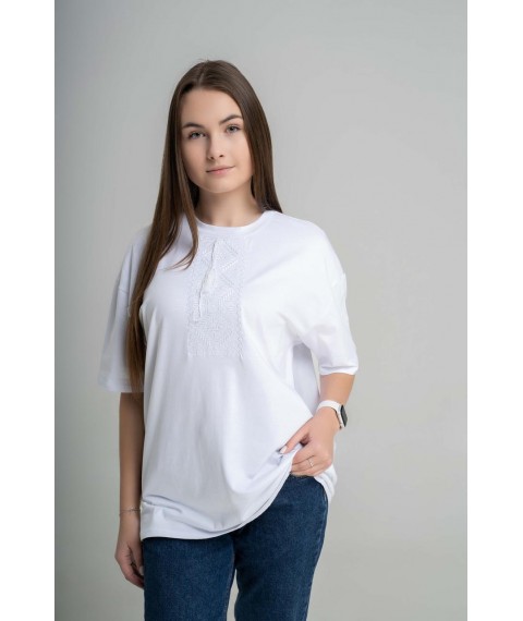 Women's oversize T-shirt with geometric white pattern on white "Nizina"