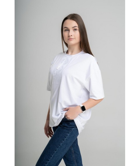 Women's oversize T-shirt with geometric white pattern on white "Nizina"