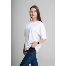 Женская oversize футболка с геометрическим белым орнаментом по белому "Низина" L-XL