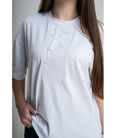 Women's oversize T-shirt with geometric white pattern on white "Nizina" XXL-3XL