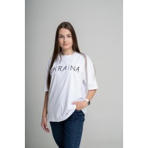 Women's white embroidered T-shirt in modern style "Ukraine"
