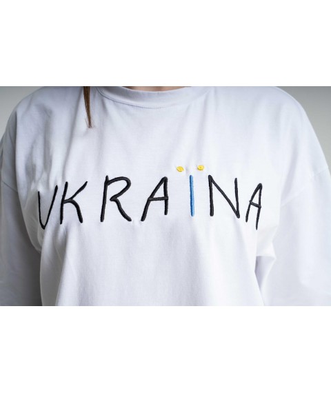 Women's white embroidered T-shirt in modern style "Ukraine" L-XL