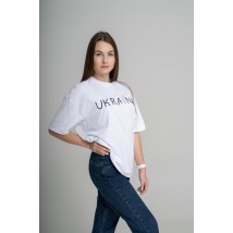 Women's white embroidered T-shirt in modern style "Ukraine" L-XL