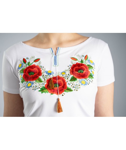 Girls Casual Embroidered T-Shirt in White Poppy S