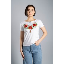 Повседневная вышитая футболка для девушки в белом цвете «Маковый цвет» XXL