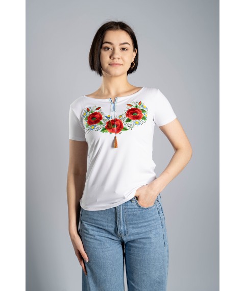 Girls Casual Embroidered T-Shirt in White Poppy XL