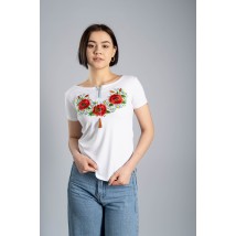 Повседневная вышитая футболка для девушки в белом цвете «Маковый цвет» S