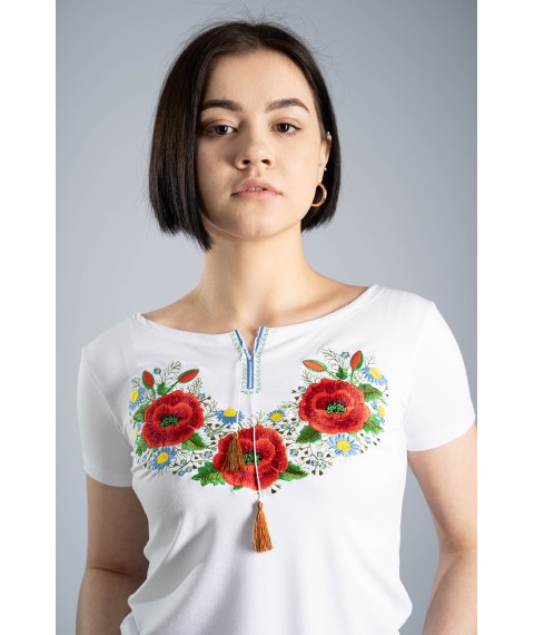 Girls Casual Embroidered T-Shirt in White Poppy L