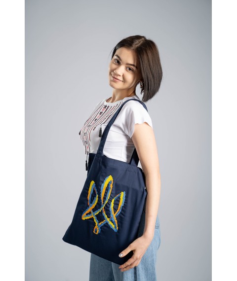 Eco-bag with patriotic embroidery in blue "Trident"