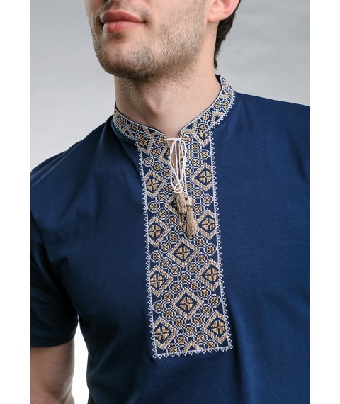 Men's T-shirt with embroidery in Ukrainian style “Cossack (beige embroidery)” S