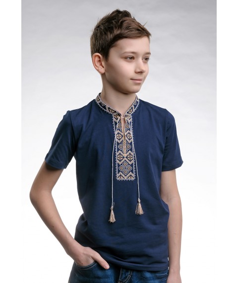 Children's T-shirt with embroidery in Ukrainian style “Cossack (beige embroidery)” 152