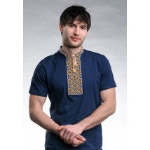 Men's dark blue T-shirt with “Cossack (golden embroidery)” embroidery S