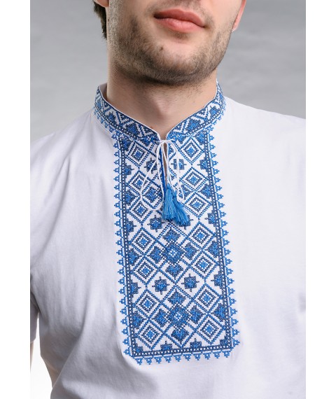 Youth T-shirt for men in ethnic style “Star shine (blue embroidery)” 3XL