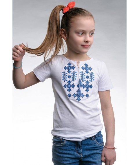 Embroidered T-shirt for girls in white “Starlight (blue)” 128