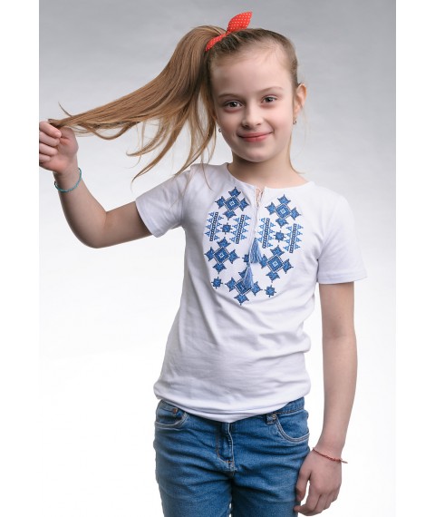 Embroidered T-shirt for girls in white “Starlight (blue)” 128