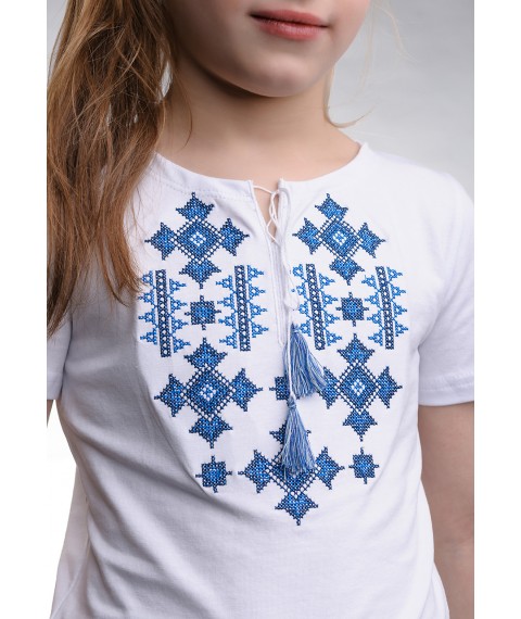 Embroidered T-shirt for girls in white “Starlight (blue)” 128