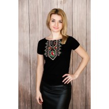 Casual black embroidered T-shirt for woman "Poppies-cross"
