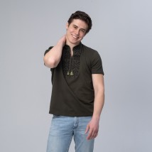 Stylish men's T-shirt with embroidery on the chest in dark green color "Trident"