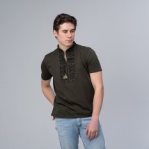 Stylish men's T-shirt with embroidery on the chest in dark green color "Trident" XXL