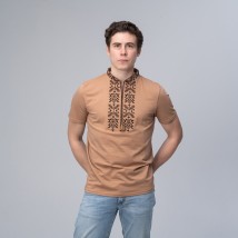 Traditional men's embroidered T-shirt in beige color "Trident"