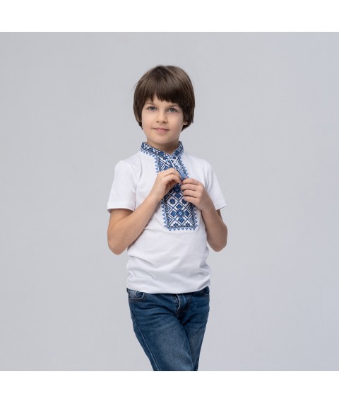 White T-shirt for a boy with embroidery on the chest “Starlight (blue embroidery)” 110