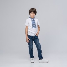 White T-shirt for a boy with embroidery on the chest “Starlight (blue embroidery)” 116