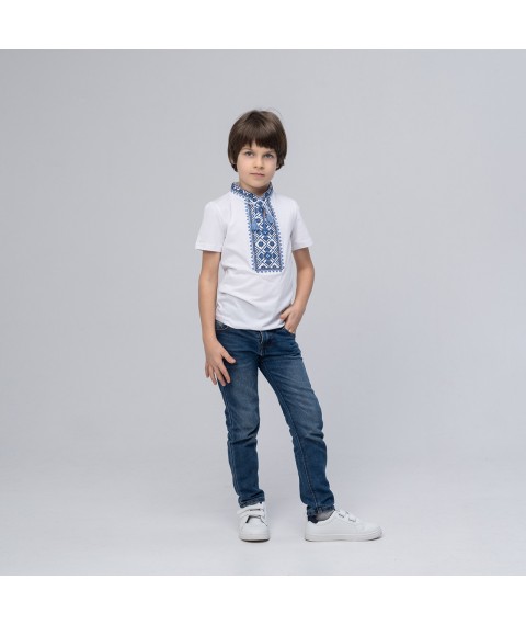 White T-shirt for a boy with embroidery on the chest “Starlight (blue embroidery)” 122