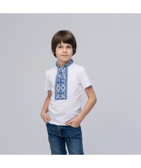 White T-shirt for a boy with embroidery on the chest “Starlight (blue embroidery)” 122