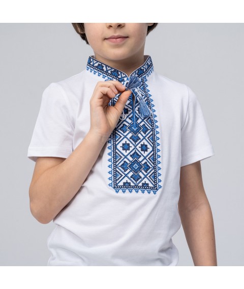 White T-shirt for a boy with embroidery on the chest “Starlight (blue embroidery)” 110