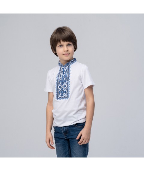 White T-shirt for a boy with embroidery on the chest “Starlight (blue embroidery)” 110