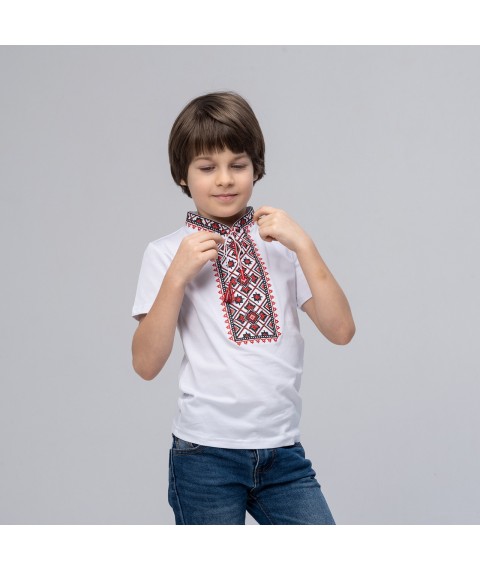 Embroidered T-shirt for boy with short sleeves “Starlight (red embroidery)” 146