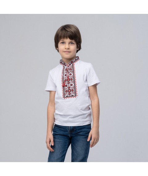 Embroidered T-shirt for boy with short sleeves “Starlight (red embroidery)” 146