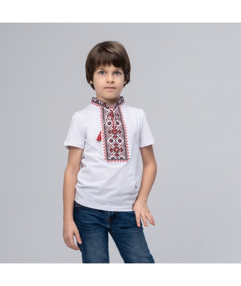 Embroidered T-shirt for boy with short sleeves “Starlight (red embroidery)” 146