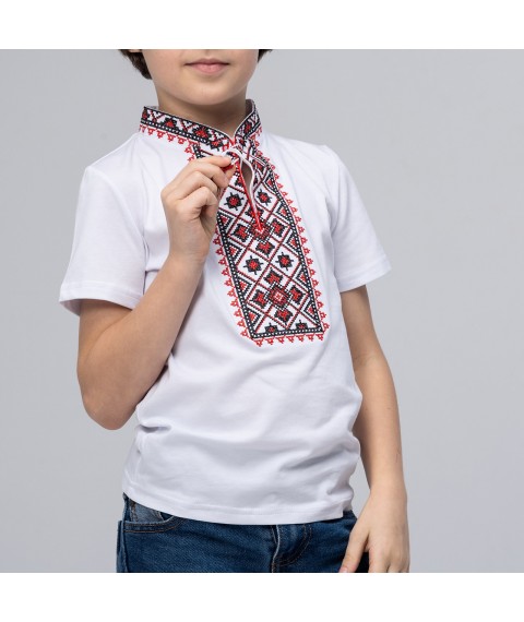 Embroidered T-shirt for boy with short sleeves “Starlight (red embroidery)” 146