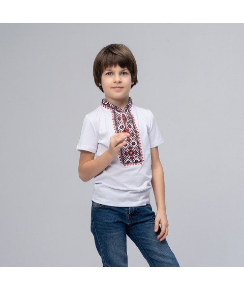 Embroidered T-shirt for boy with short sleeves “Starlight (red embroidery)” 146