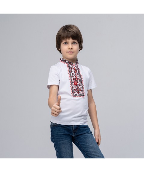 Embroidered T-shirt for boy with short sleeves “Starlight (red embroidery)” 146