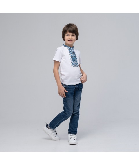 Embroidered T-shirt for boy with short sleeves Dem'yanchik (blue embroidery) 104